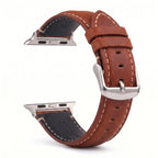 Bracelet de remplacement pour Apple Watch en cuir classique marron argent