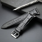 Bracelet de remplacement pour Apple Watch en cuir et acier noir