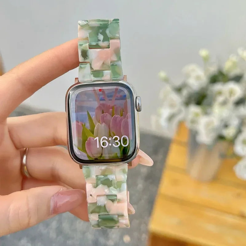 Ersatzarmband für die Apple Watch aus grün-rosa Harz