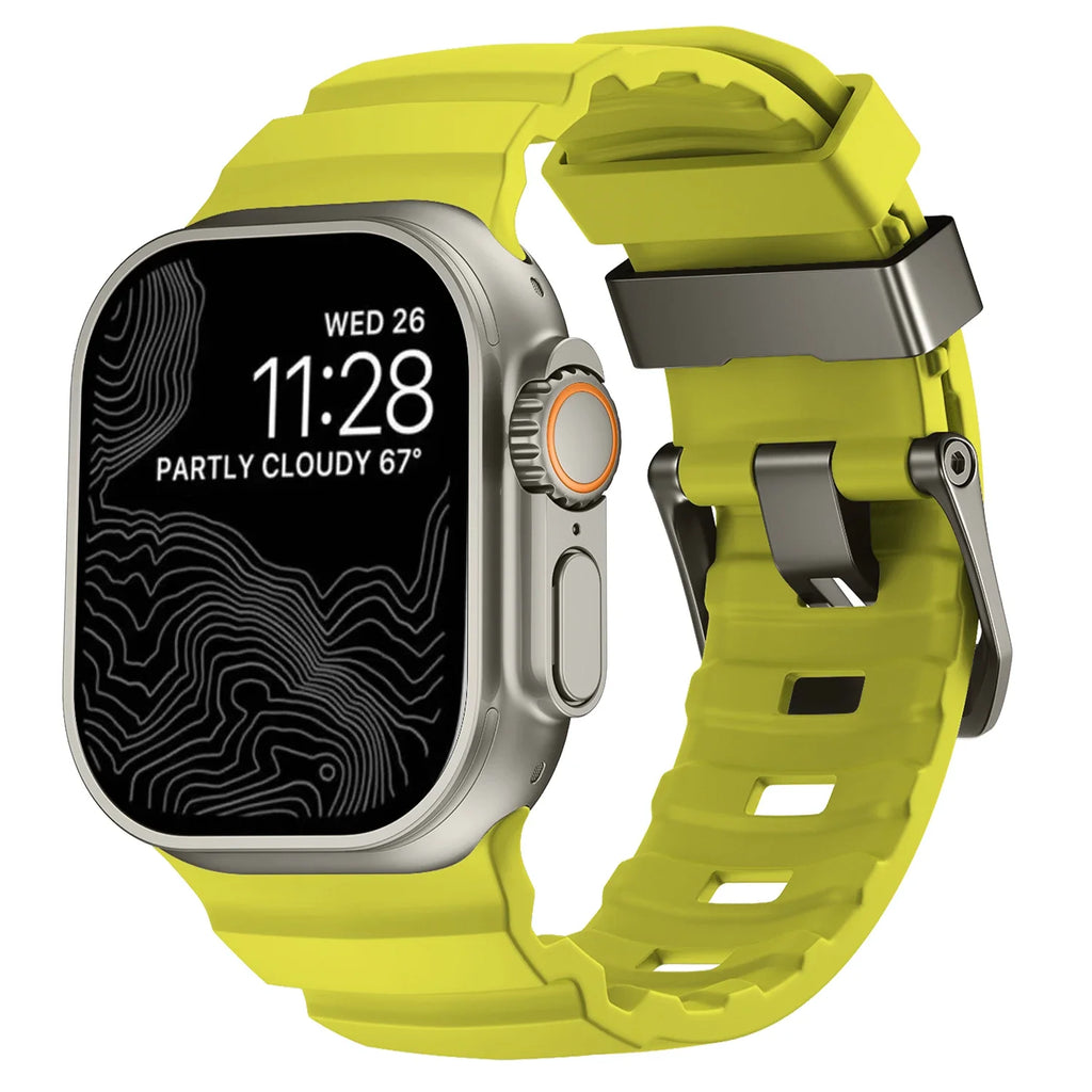 Bracelet de remplacement pour Apple Watch en silicone épais vert jaune