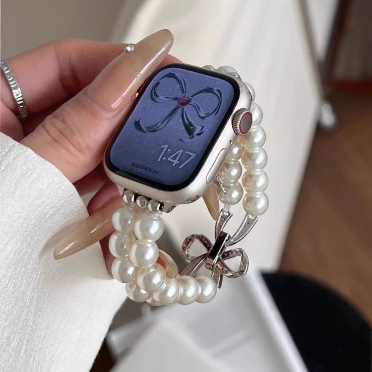 Ersatzarmband für die Apple Watch mit Strass und weißen Perlen