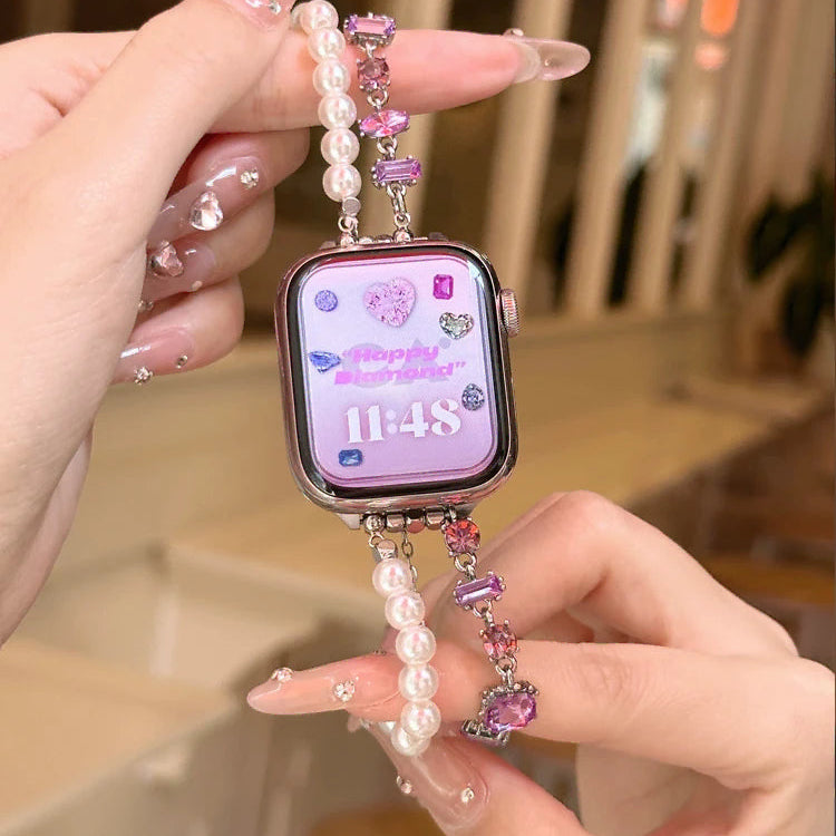 Ersatzarmband für die Apple Watch mit Strass und rosa Perlen