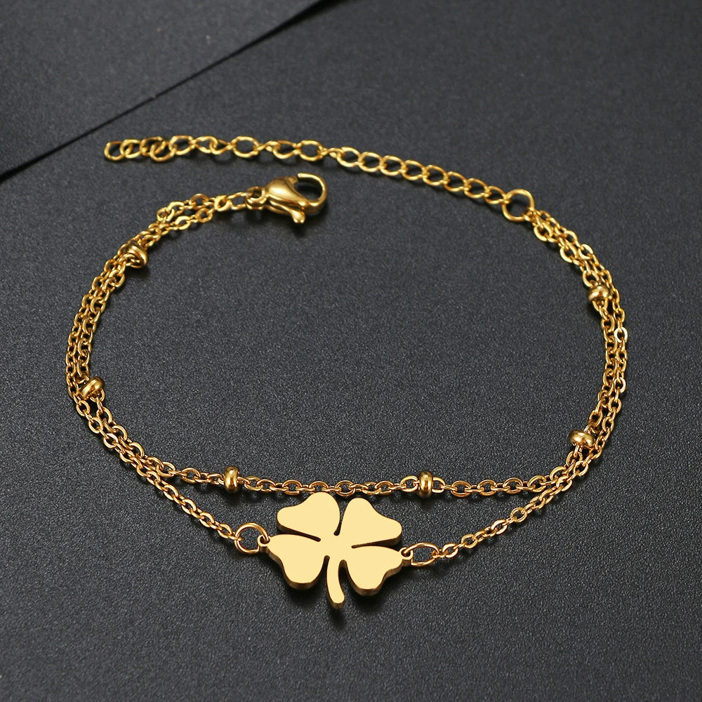 Bracelet Double avec Trèfle à 4 Feuilles or