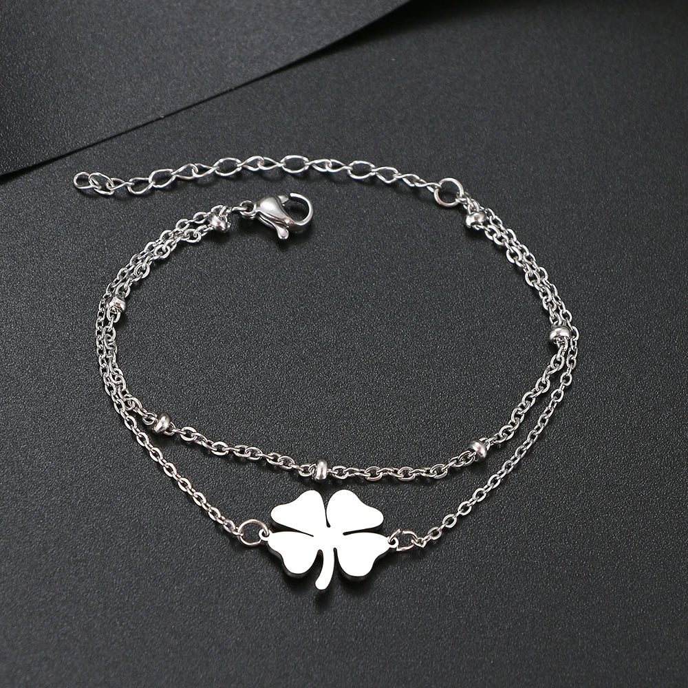 Bracelet Double avec Trèfle à 4 Feuilles argent