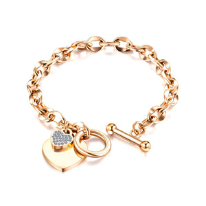 Bracelet Double Coeur Gourmette Femme or rose