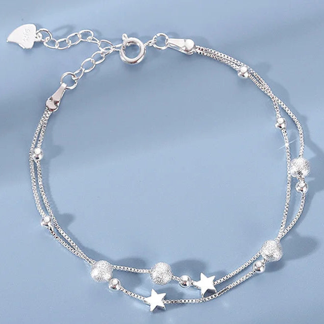Dvouřadý náramek s hvězdami a pískovanými korálky