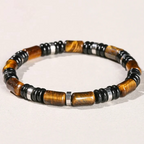 Bracelet élastique triple protection – oeil de tigre, onyx et hématite