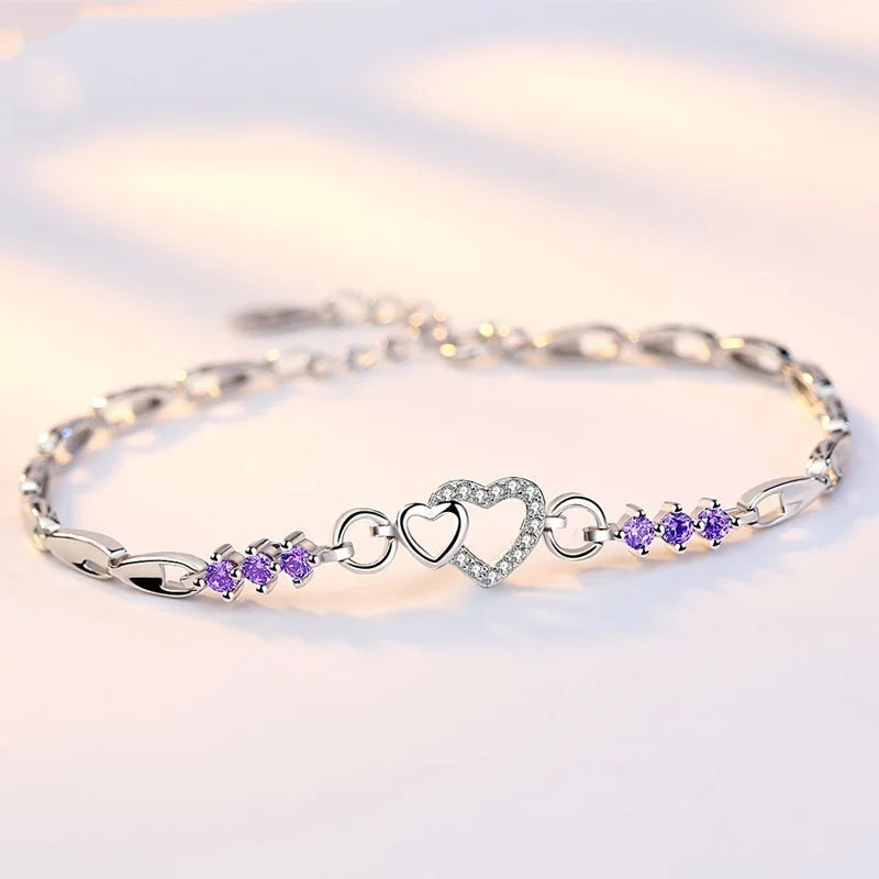 Bracelet élégant avec Coeur en Zircon violet