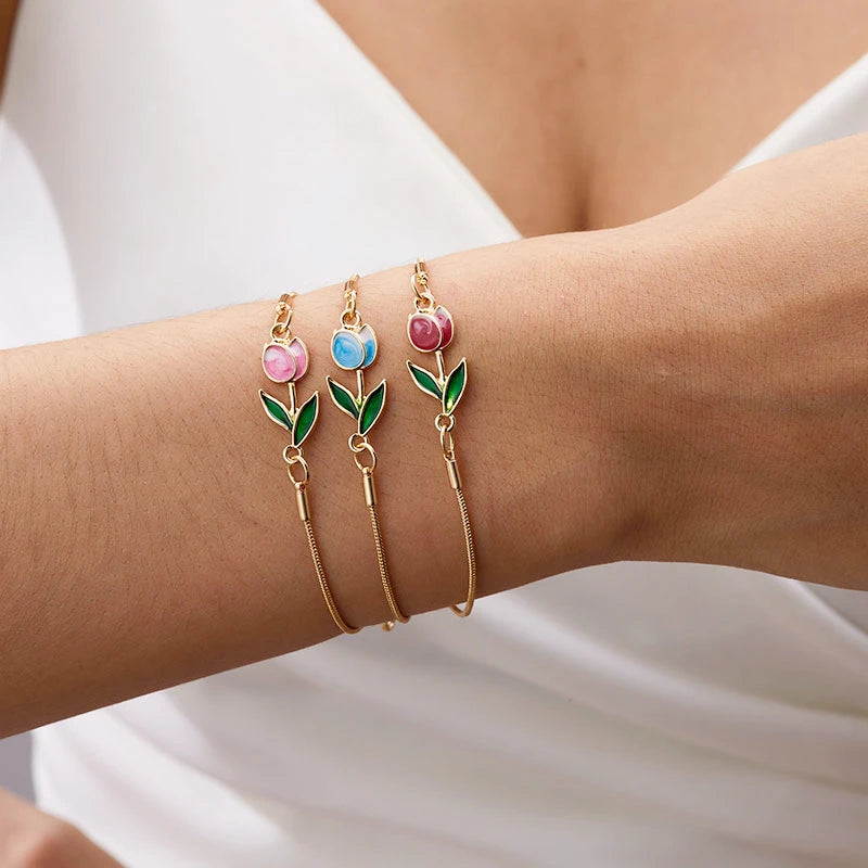 Bracelet Elégant Fleur de Tulipe rouge