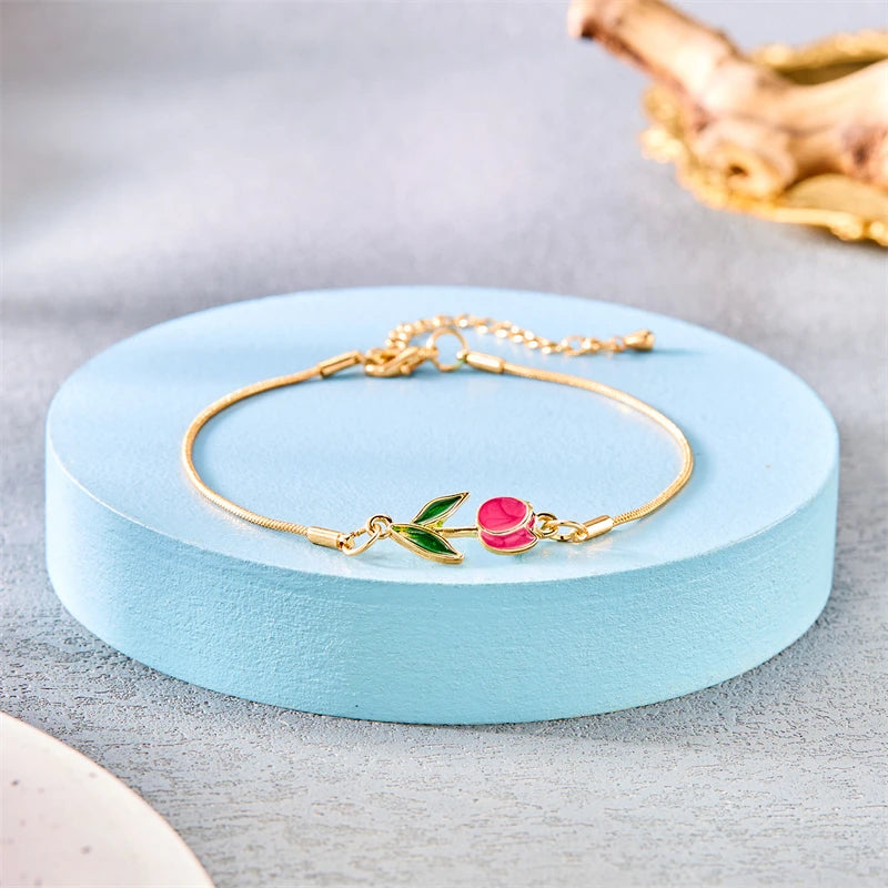 Bracelet Elégant Fleur de Tulipe rouge