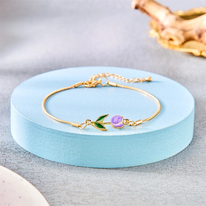 Bracelet Elégant Fleur de Tulipe violet