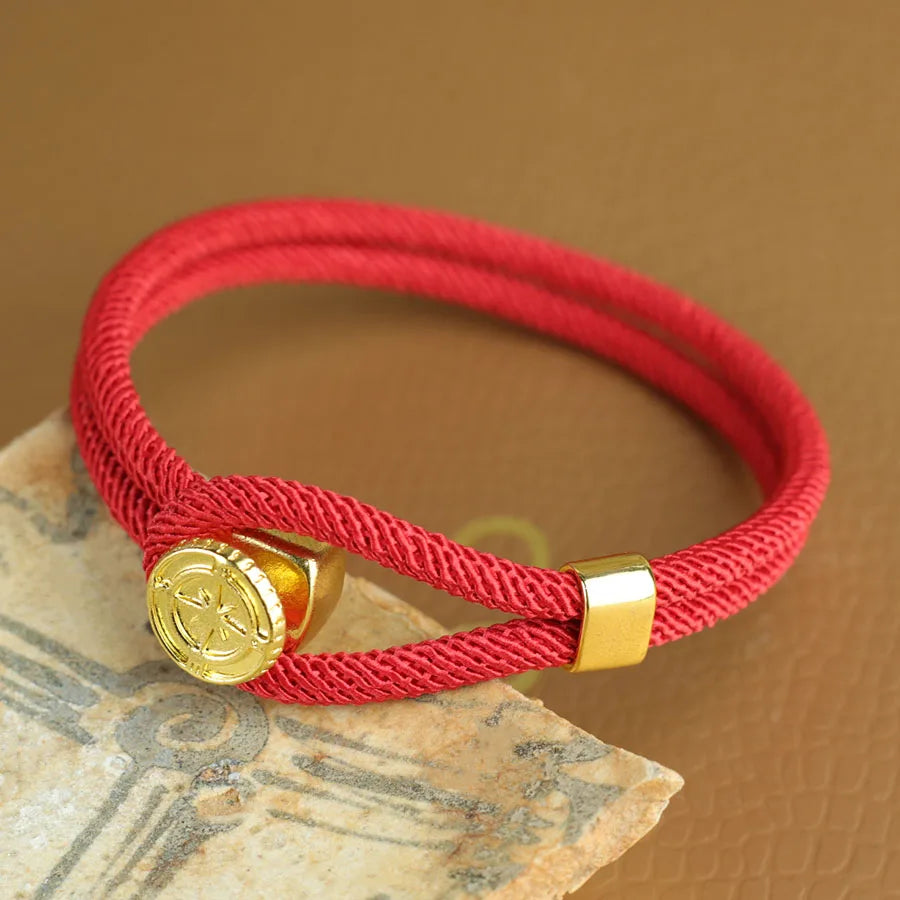 Bracelet en Corde avec Boussole Nautique Rose des Vents rouge