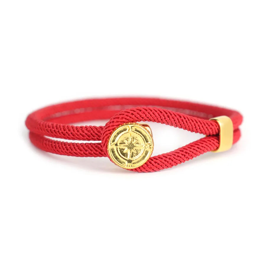 Pulsera de Cuerda con Brújula Náutica Rosa de los Vientos rojo