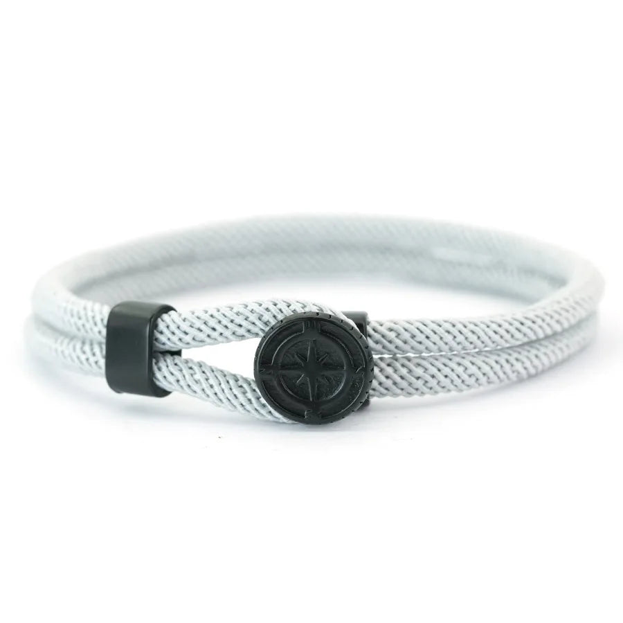 Bracelet en Corde avec Boussole Noire Rose des Vents gris