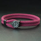 Bracelet en Corde avec Boussole Noire Rose des Vents bordeaux