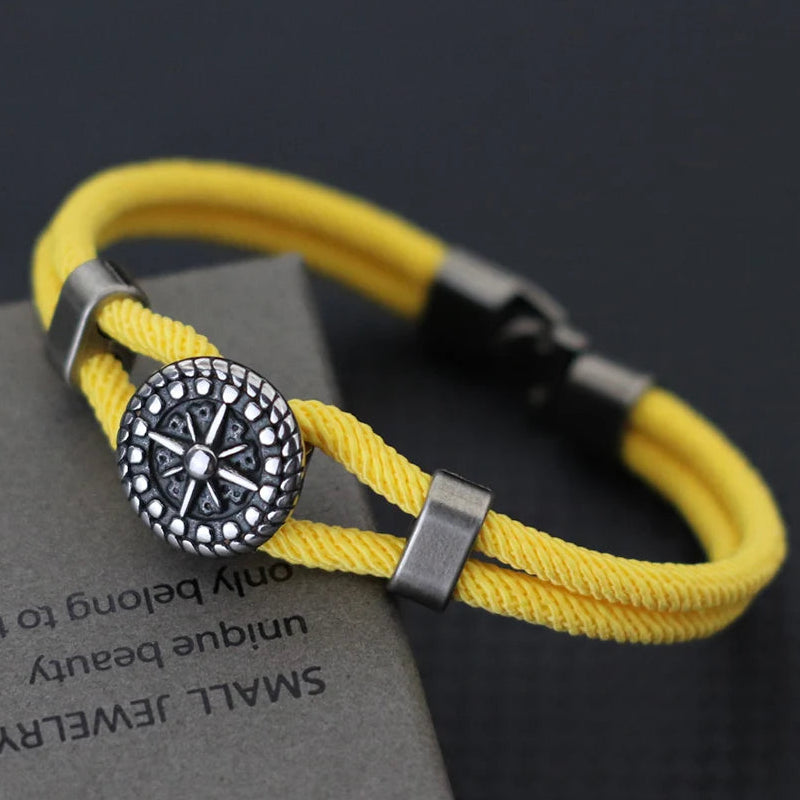 Bracelet en Corde avec Boussole Rose des Vents jaune