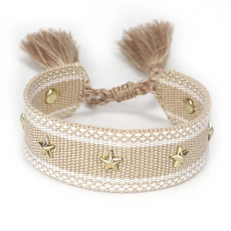 Bracelet en Corde avec Etoiles Homme ou Femme beige