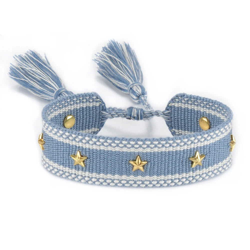 Bracelet en Corde avec Etoiles Homme ou Femme bleu