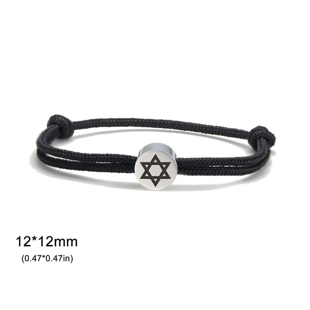 Bracelet en corde avec le symbole juif étoile de David noir et argent