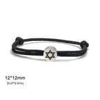 Bracelet en corde avec le symbole juif étoile de David noir et argent