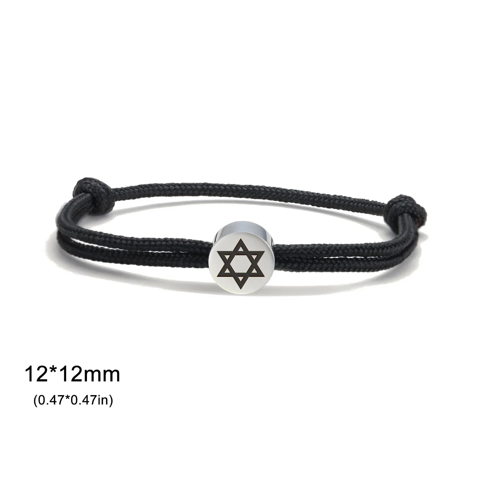 Bracelet en corde avec le symbole juif étoile de David noir et argent