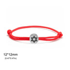 Bracelet en corde avec le symbole juif étoile de David rouge et argent