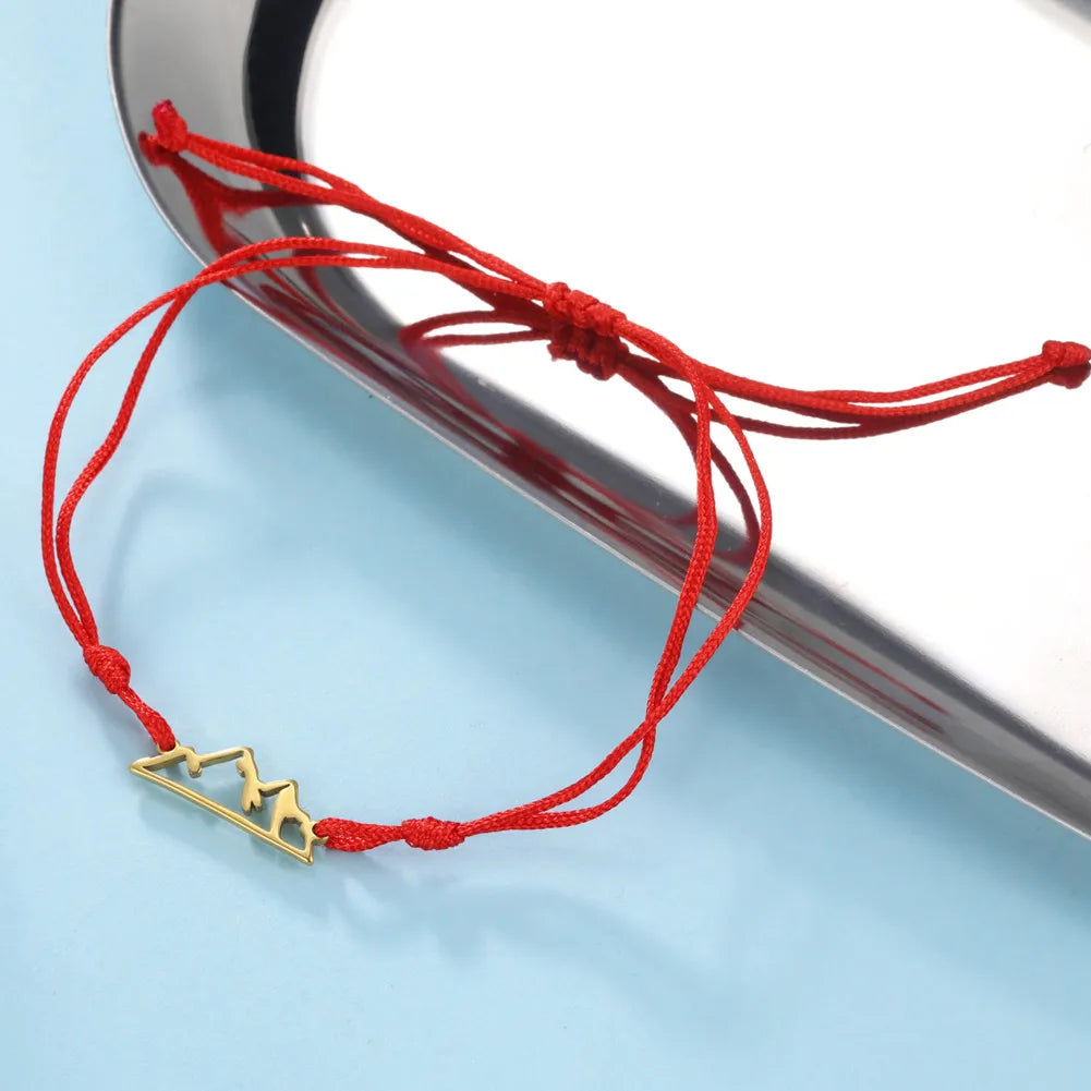 Bracelet en Corde avec Pendentif Montagne pour Femme ou Homme rouge