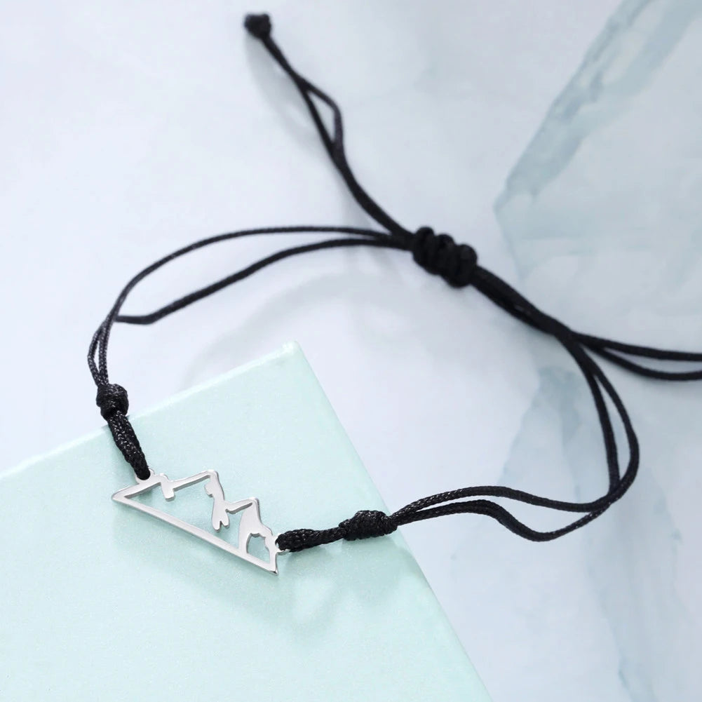 Bracelet en Corde avec Pendentif Montagne pour Femme ou Homme noir