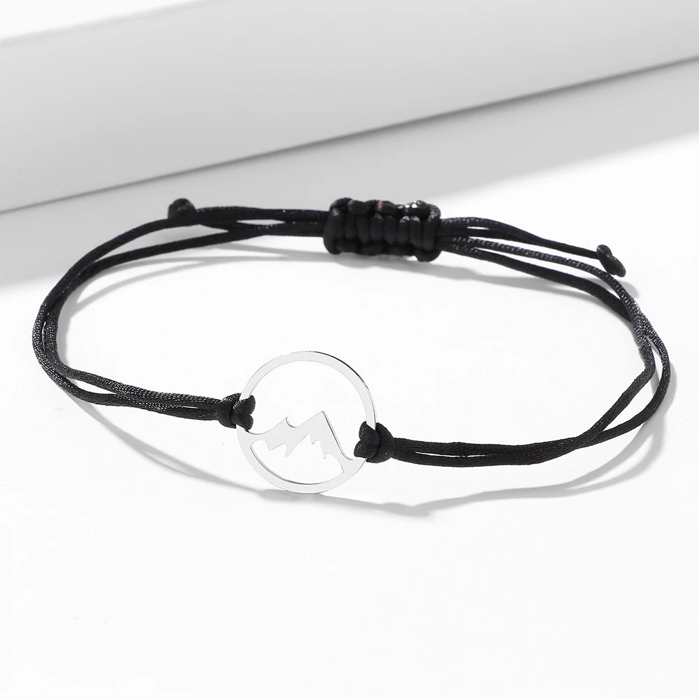 Bracelet en Corde avec Pendentif Rond Montagne