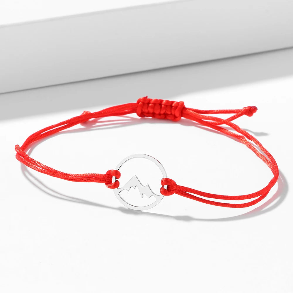 Bracelet en Corde avec Pendentif Rond Montagne