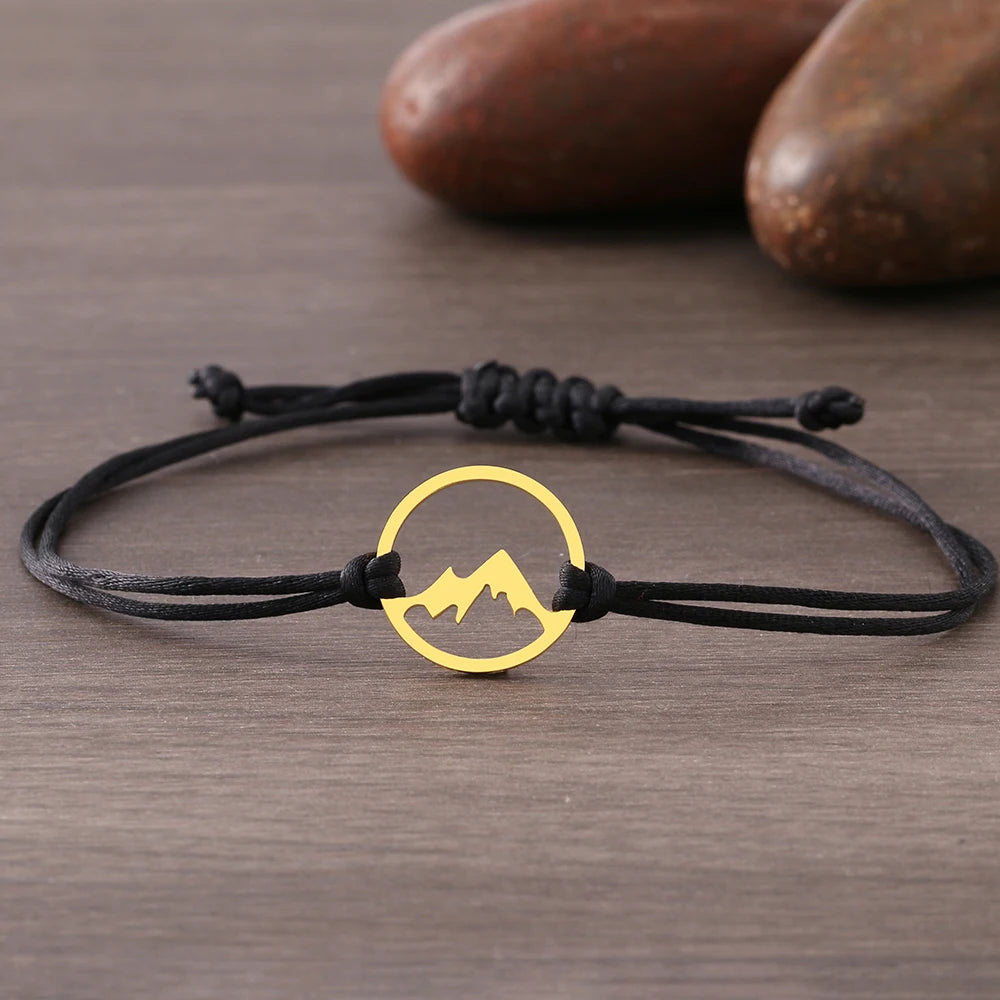 Bracelet en Corde avec Pendentif Rond Montagne