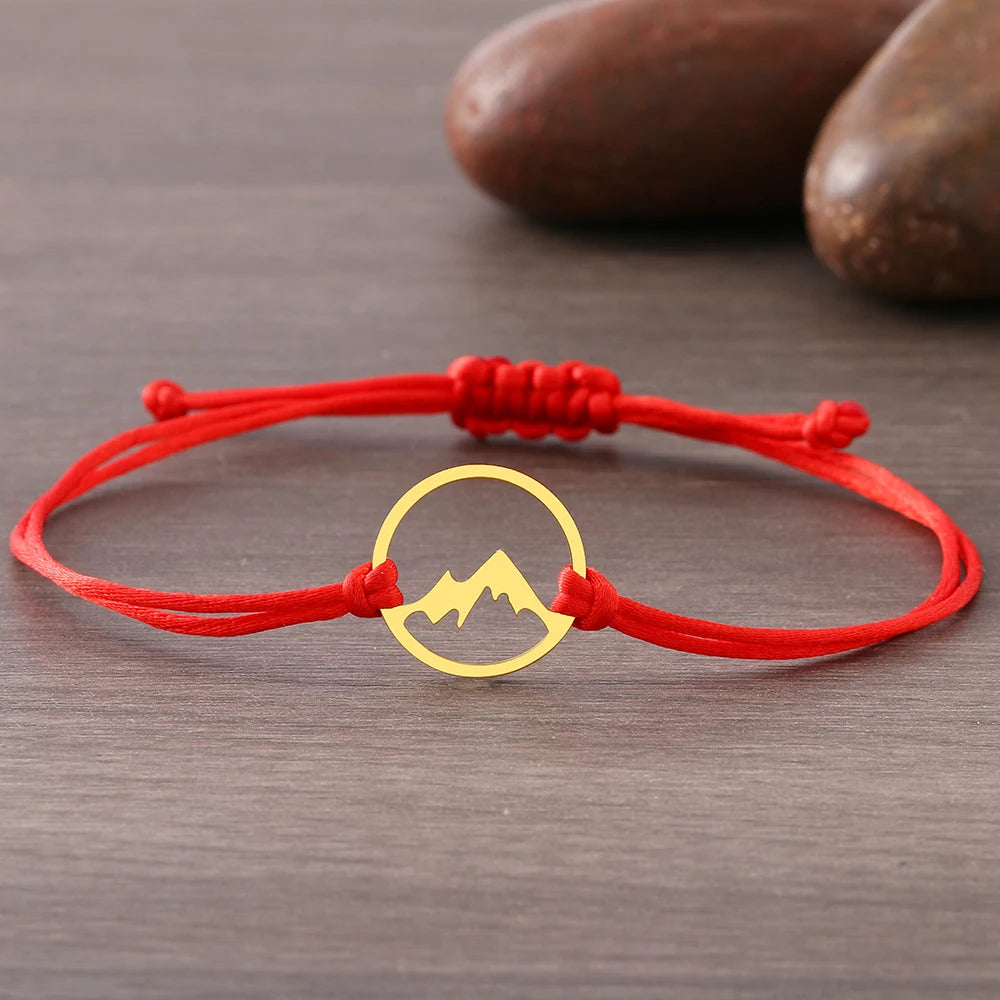 Bracelet en Corde avec Pendentif Rond Montagne