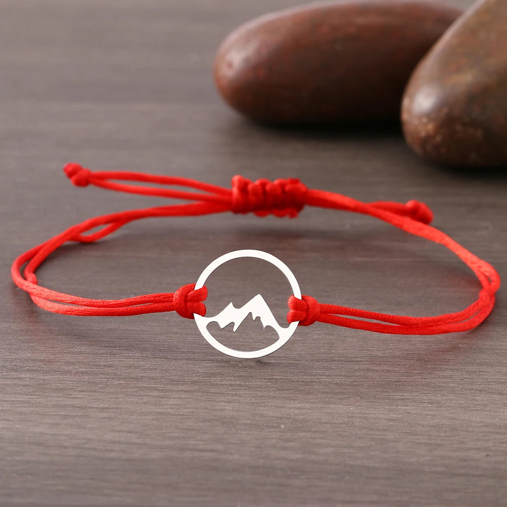 Bracelet en Corde avec Pendentif Rond Montagne