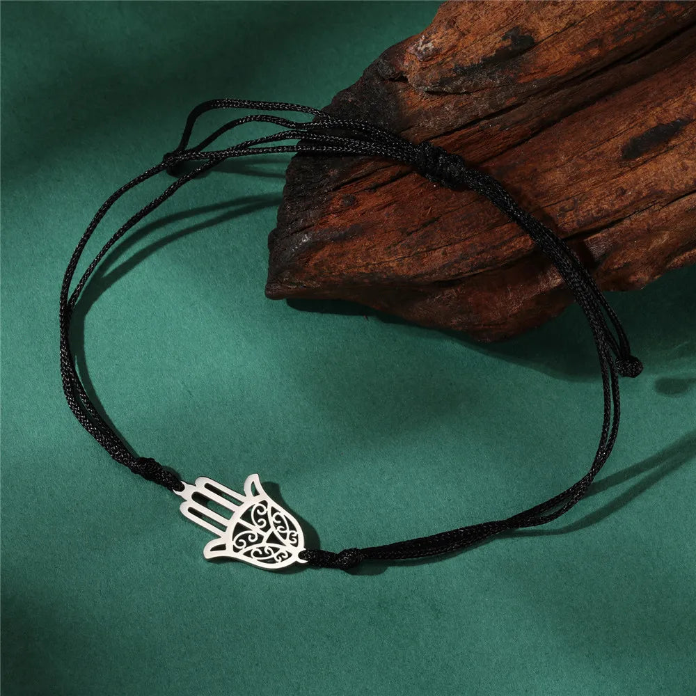 Náramek z lana se stříbrnou arabskou rukou Fatmy