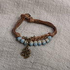 Bracelet en Corde avec Trèfle à 4 Feuilles et Perles bleu