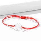 Bracelet en Corde avec Trèfle à 4 Feuilles Porte Bonheur rouge et argent