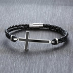 Pulsera de cuero con cruz cristiana