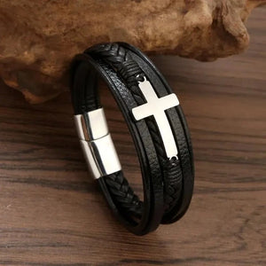 Leren Armband met Kruis voor Heren