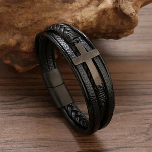 Lederarmband mit Kreuz für Herren 