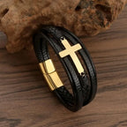 Bracelet en Cuir avec Croix Homme