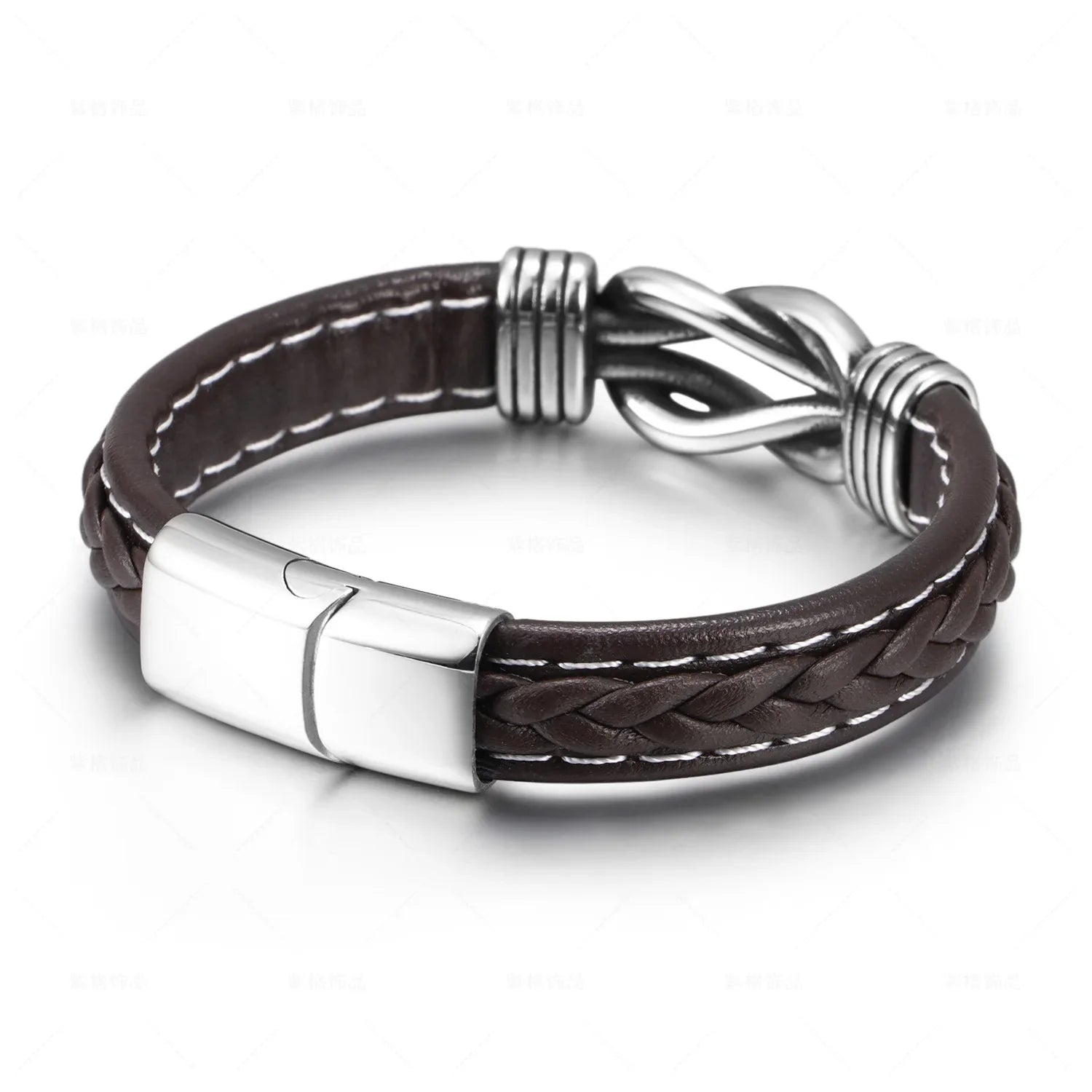 Bracelet en cuir avec noeud pour homme marron