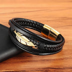 Herren Lederarmband Feder gold