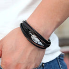 Herren Lederarmband Feder silber