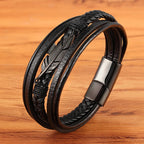 Herren Lederarmband Feder schwarz