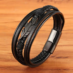 Herren Lederarmband Feder schwarz