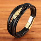 Herren Lederarmband Feder gold