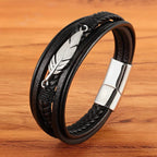 Herren Lederarmband Feder silber