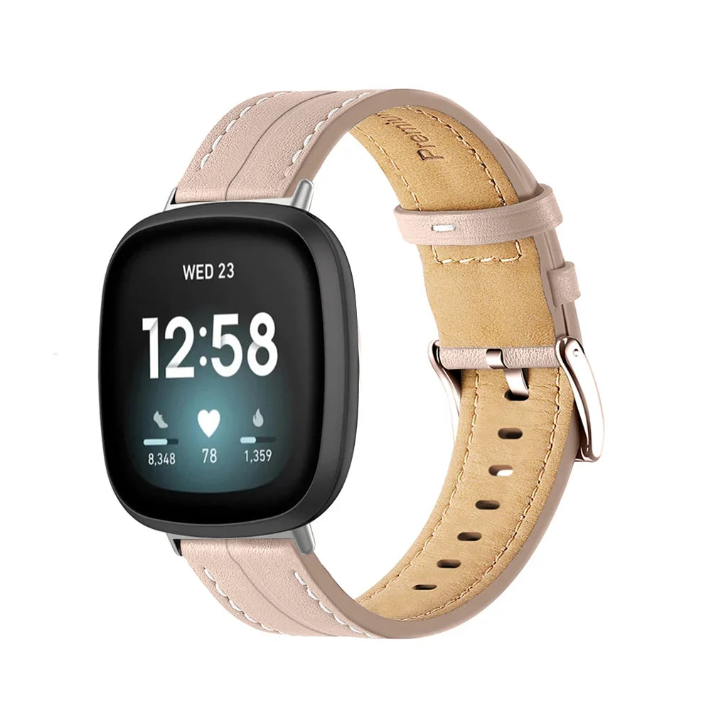 Lederarmband für Fitbit Versa 3, Versa 4, Sense 1 und Sense 2 Uhr in Rosa