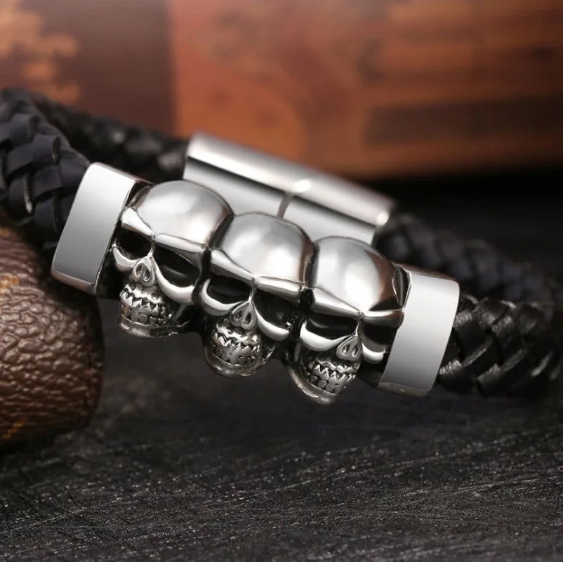 Bracelet en Cuir Têtes de Morts