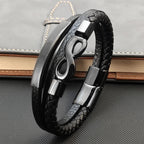 Multi-strand braided leather bracelet with infinity symbol 